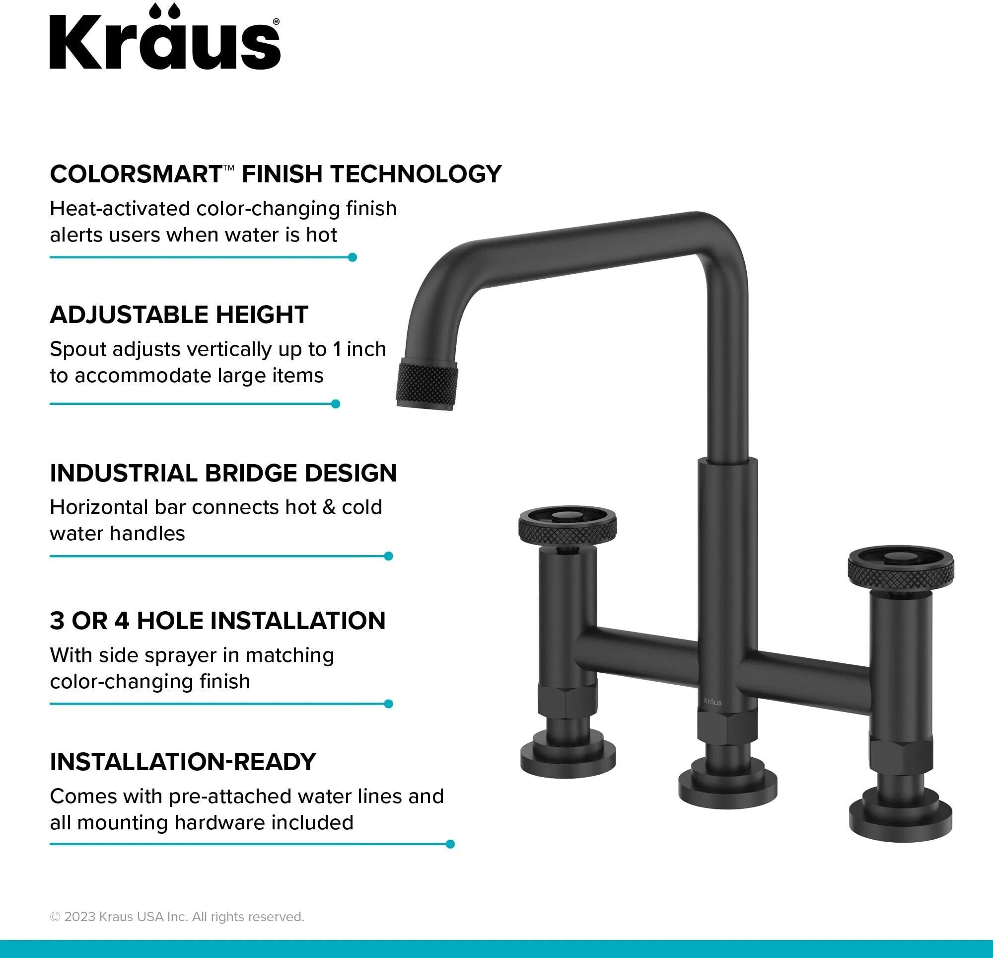 Kraus KPF3125MBGRCC Color-Changing Industrial Bridge Kitchen Faucet ...