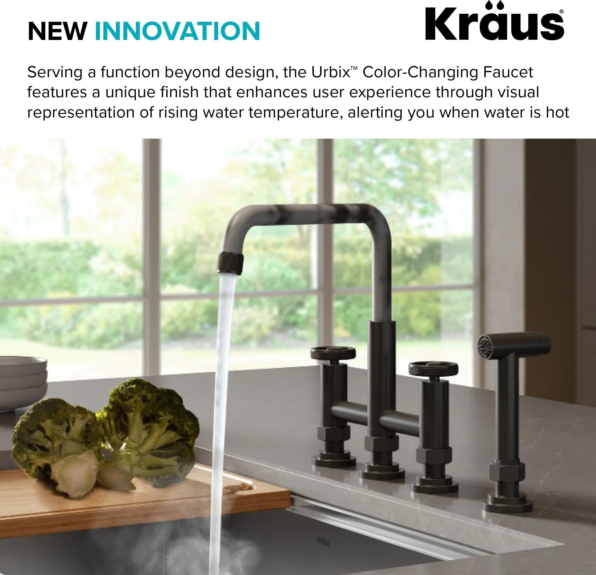Kraus KPF3125MBGRCC Color-Changing Industrial Bridge Kitchen Faucet ...