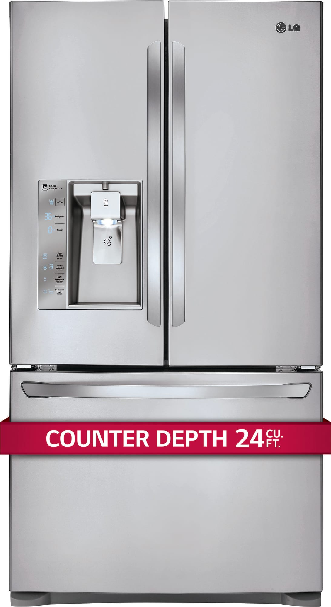 LG LFXC24726S 36 Inch Counter Depth French Door Refrigerator with Slim