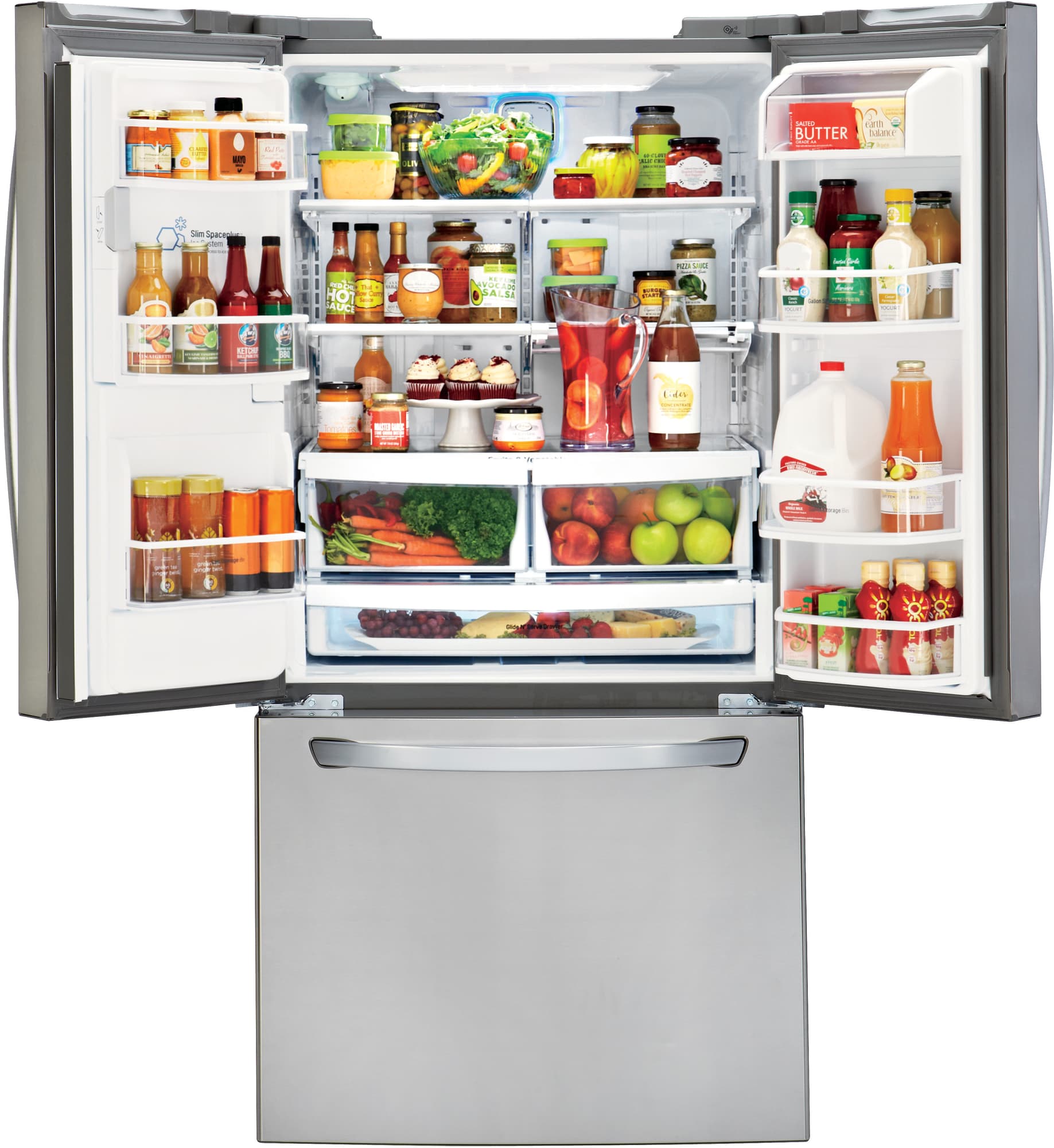 33 Inch French Door Refrigerator With Ice Maker LG LFXS24623S 33 Inch French Door Refrigerator with Slim SpacePlus® Ice