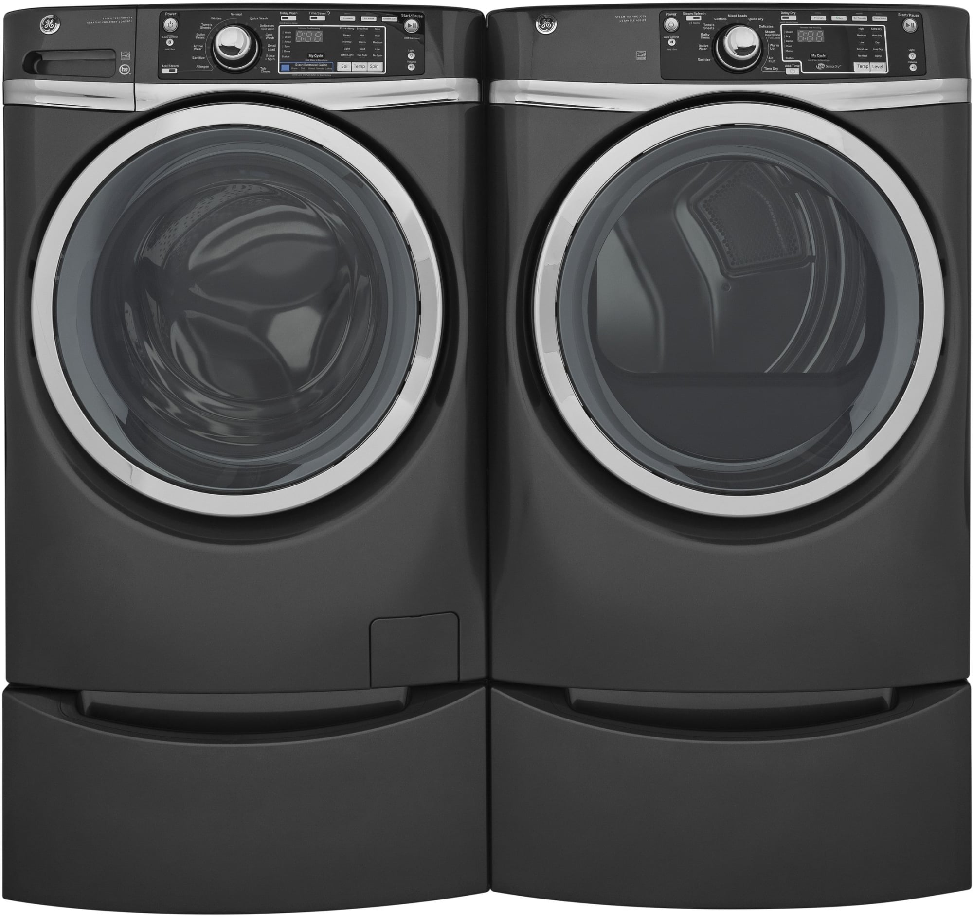 GE GEWADRGG2 SidebySide on Pedestals Washer & Dryer Set with Front