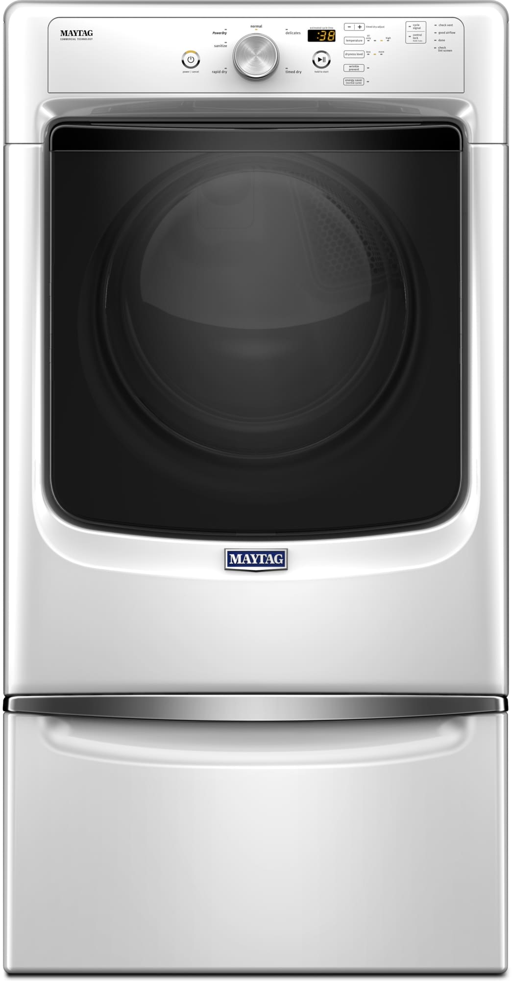 Maytag MED3500FW 27 Inch Electric Dryer with Power Dry, Wrinkle Prevent Option, Sanitize, Extra