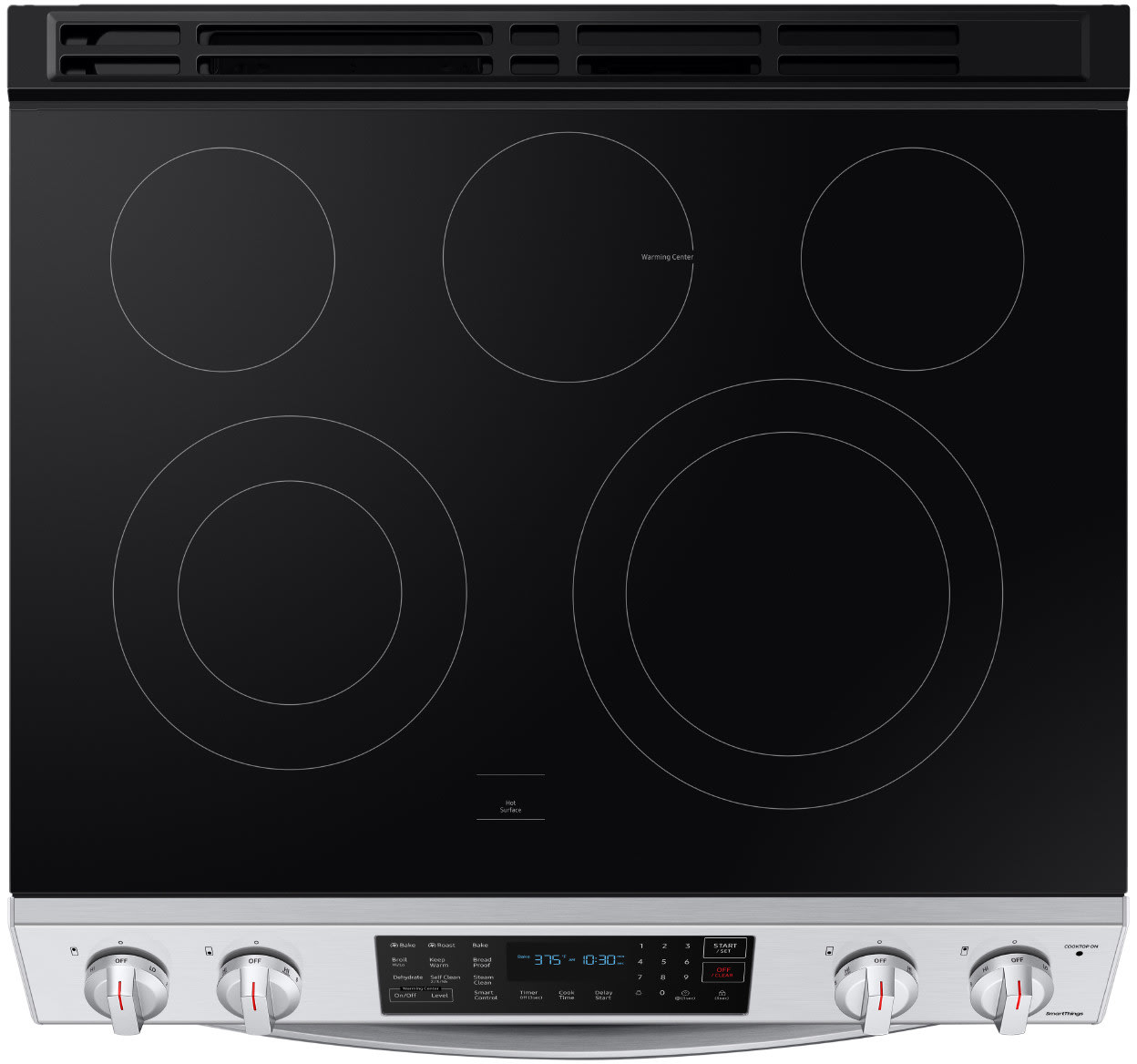 Samsung NE63T8311SS 30 Inch SlideIn Electric Smart Range with 5 Element Cooktop, 6.3 Cu. Ft