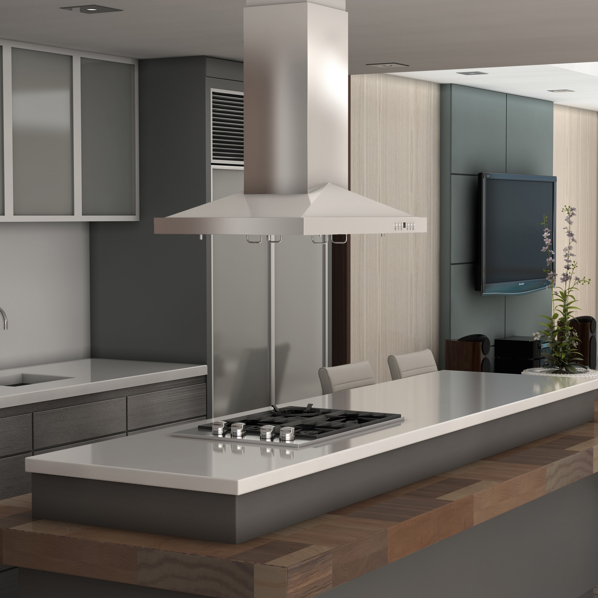 ZLINE GL1I30 30 Inch Island Range Hood with 400 CFM, 4Directional LED Lighting, Stainless Steel