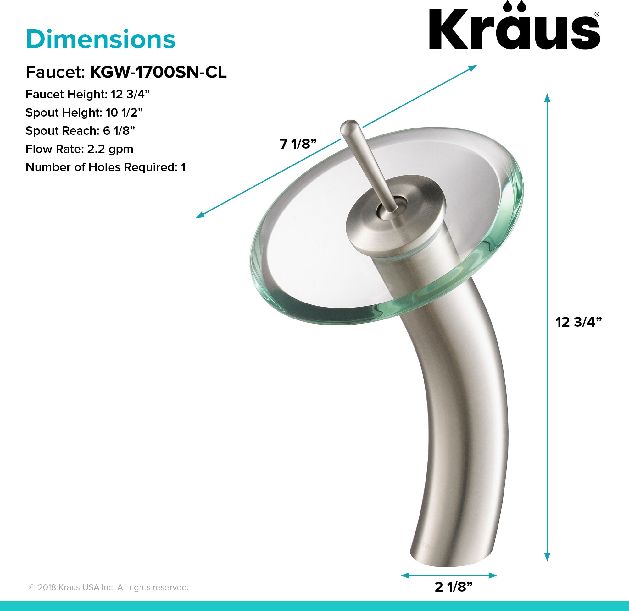 Kraus KGW1700SNCL Single Lever Waterfall Vessel Faucet with Solid
