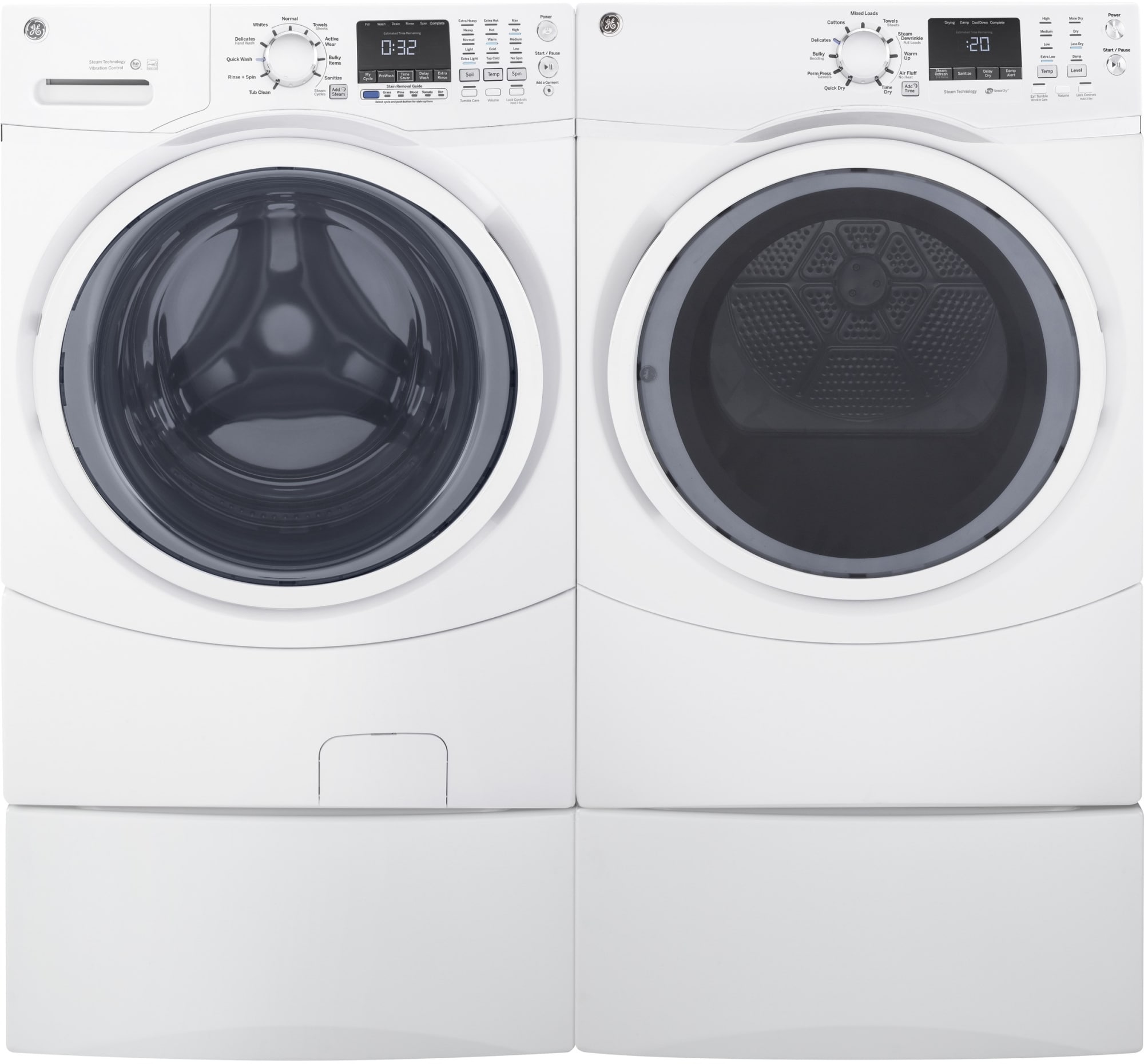 GE GEWADRGW72 SidebySide on Pedestals Washer & Dryer Set with Front