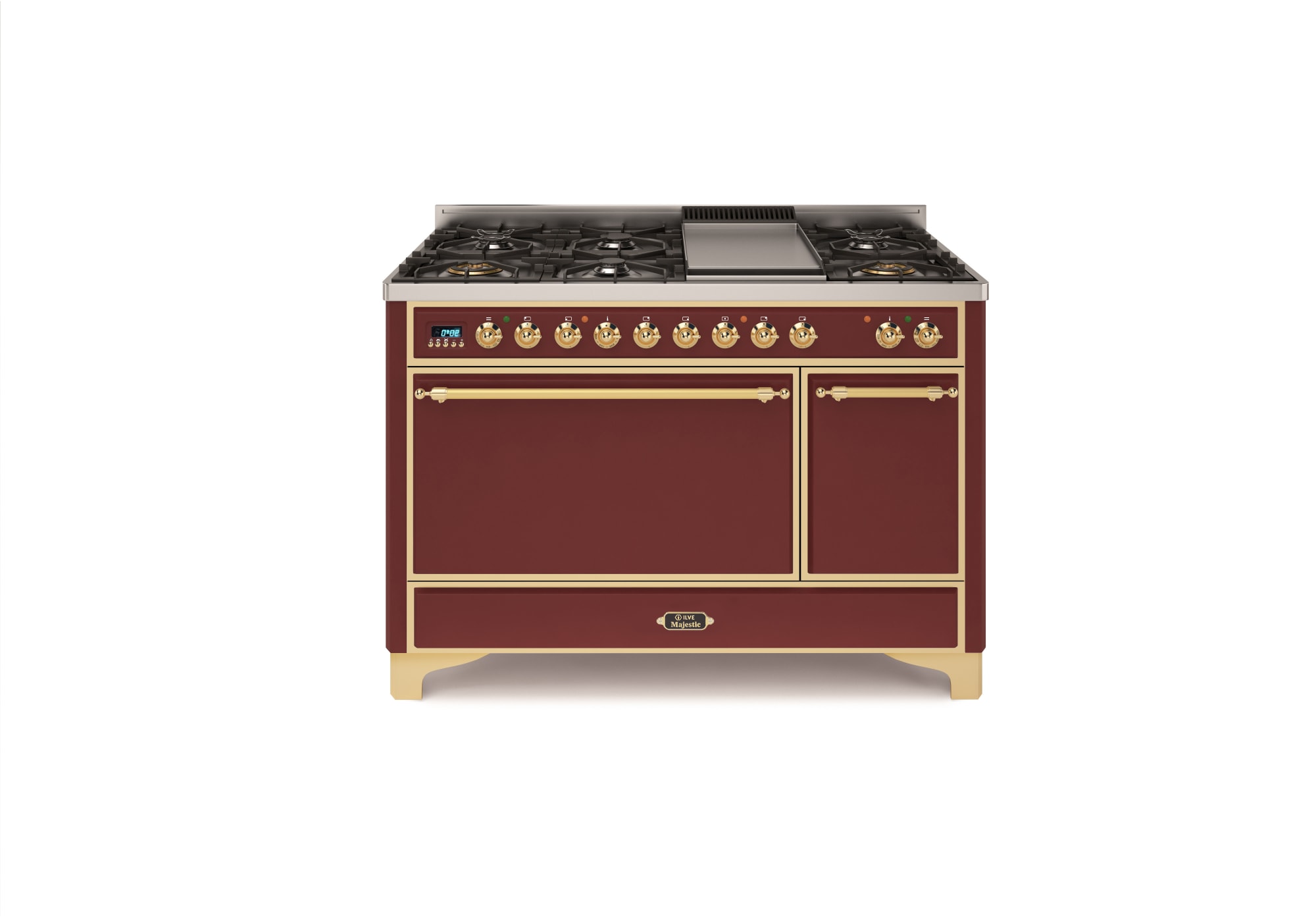 Ilve UMC120FDMPRB 48 Inch Dual Fuel Range with Digital Clock, Timer, Wok Ring, Simmer Plate