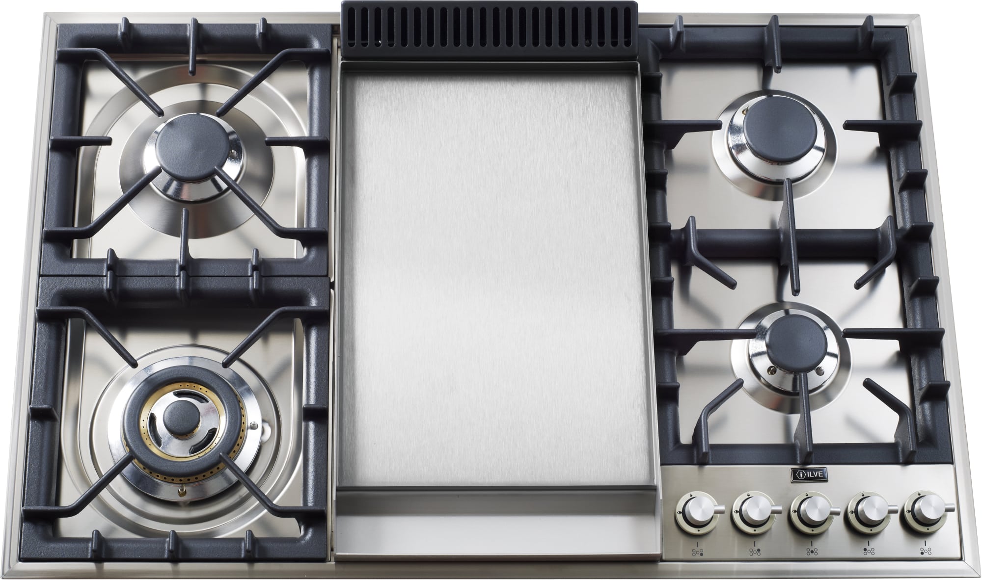 Ilve UXLP90F 36 Inch Gas Cooktop with 4 Sealed Brass Burners, 15,500