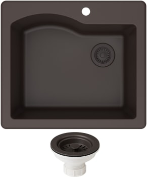 Kraus Quarza Series KGD441BROWNPST1BR - Quarza™ 25 Inch Dual Mount Single Bowl Granite Kitchen Sink and Strainer in Brown