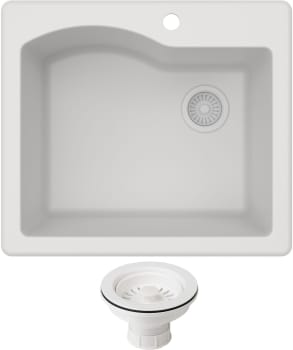 Kraus Quarza Series KGD441WHITEPST1WH - Quarza™ 25 Inch Dual Mount Single Bowl Granite Kitchen Sink and Strainer in White