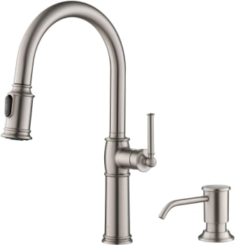 Kraus Sellette KPF1682SFSKSD80SFS - Traditional Single Handle Pull-Down Kitchen Faucet with Soap Dispenser and Deck Plate in Spot Free Stainless Steel