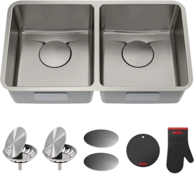 Kraus Dex Series KD1UD33B - 33" Undermount 16 Gauge Stainless Steel 50/50 Double Bowl Kitchen Sink with DrainAssure Waterway