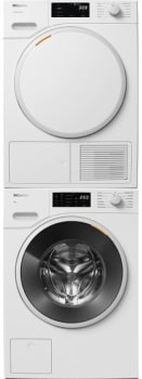 Miele MIWADRECS160112 - Stacked Washer & Dryer Set with Tray in Front Load Washer and Smart Electric Heat Pump Dryer in Lotus White