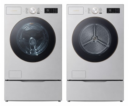 LG SIGNATURE LGWADRGPA97001 - Side-by- Side on Pedestal Washer & Dryer Set with Top Load Washer & Gas Dryer in Platinum Steel