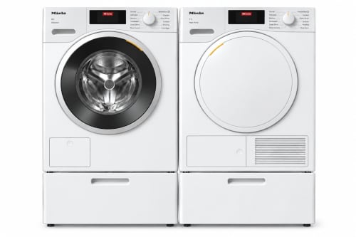 Miele MIWADRECS1614 - Side by Side on Pedestals Washer & Dryer Set with Front Load Washer & Electric Smart Pump Dryer in Lotus White