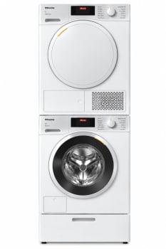 Miele MIWADRECS1611 - Stacked Washer & Dryer Set with Tray with Front Load Washer & Electric Smart Pump Dryer in Lotus White