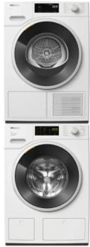 Miele MIWADRECS1612 - Stacked Washer & Dryer Set with Tray with Front Load Washer & Electric Smart Pump Dryer in Lotus White