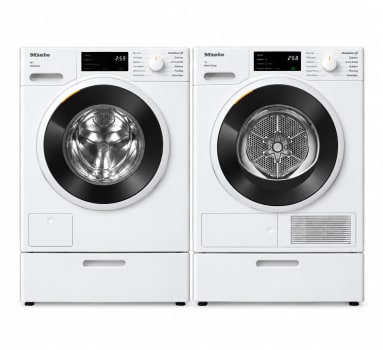 Miele MIWADRECS16083 - Side by Side on Pedestals Washer & Dryer Set with Front Load Washer & Ventless Electric Dryer in White