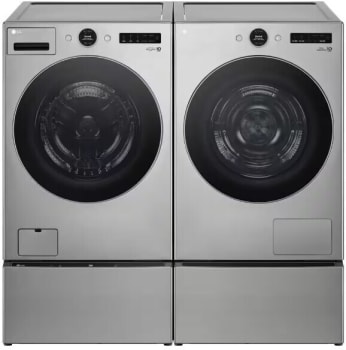 LG LGWADRGHVA55003 - Side-by-Side on Pedestals Washer and Dryer Set with Front Smart Load Washer and Smart Gas Dryer in Graphite Steel