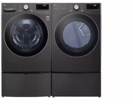 LG LGWADRGHBA4002B2 - Side-by-Side on Pedestals Washer & Dryer Set with Smart Front Load Washer and Gas Dryer in Black Steel