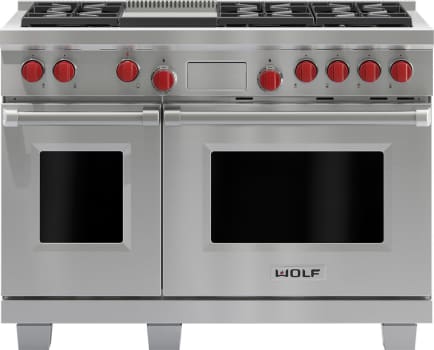 Wolf DF486GLP - Stainless Steel with Red Knobs