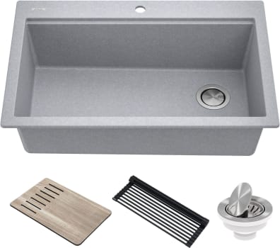 Kraus Bellucci™ KGTW233MGR - 33 Inch Top-Mount Drop-In Workstation Single Bowl Kitchen Sink with Accessories