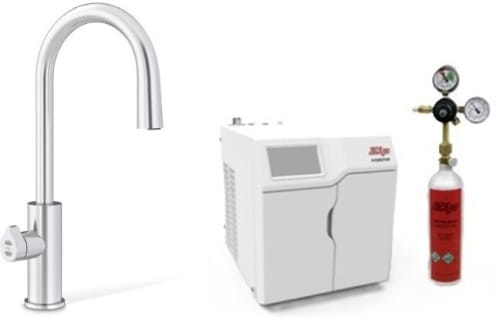Zip ARCPLUSCS120VBR - HydroTap Chilled, Sparkling for Residential and Small Commercial - Kitted Base Module with 1.5 lb CO2 and Regulator with Arc Plus Tap - Brushed Chrome