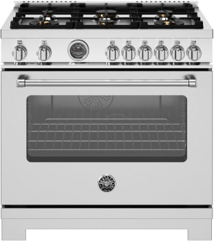 Bertazzoni Master Series MAS366BCFEPXT - 36 Inch Freestanding Dual Fuel Range with 6 Sealed Burners in Front View