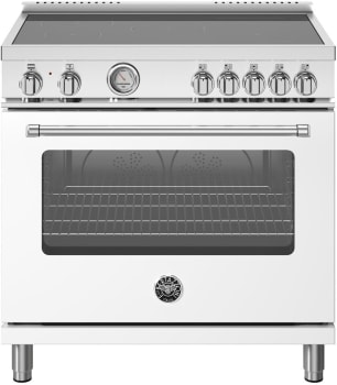 Bertazzoni MAS365INMBIV 36 Inch Freestanding Induction Range with 5 Elements 5.7 cu. ft. Oven Capacity European Convection Oven and Elegant Temperature Gauge Bianco White