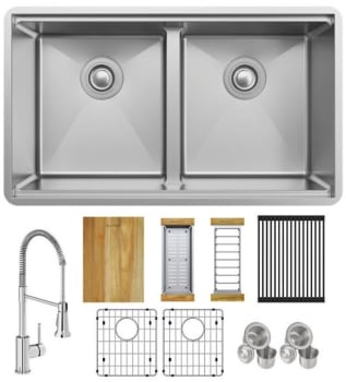 Elkay ECTRUA31169TFCW - 18 1/2 Equal Double Bowl Undermount Sink & Faucet Kit