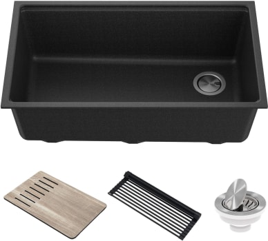 Kraus KGUW233MBL - Bellucci™ Workstation 33 Undermount Granite Composite Single Bowl Kitchen Sink in Metallic Black with Accessories
