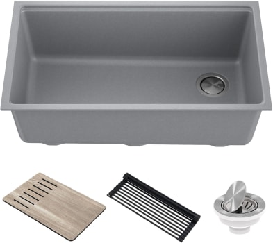 Kraus Bellucci™ KGUW233MGR - Workstation 33  Undermount Granite Composite Single Bowl Kitchen Sink in Metallic Gray with Accessories