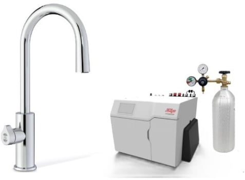 Zip ARCPLUSBCS240VCH - HydroTap Boiling, Chilled, Sparkling for Large Commercial - Kitted Base Module with 5 lb CO2 and Regulator with Arc Plus Tap - Bright Chrome