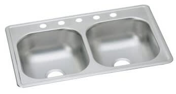 Elkay Dayton Elite Collection DSE233195 - 33 Inch Drop-In Double Bowl Stainless Steel Sink with 5 Faucet Holes