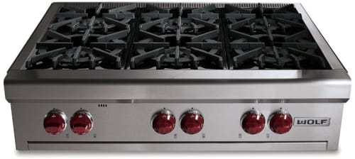 Wolf Rt366 36 Inch Pro Style Gas Rangetop With 6 Dual Brass Open