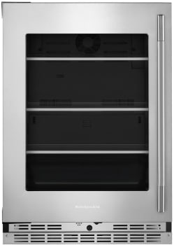 KitchenAid 24" Undercounter Refrigerator w/ Glass Door & Shelves Metallic Accents in Stainless Finish KURL524SPS on Fridge.com