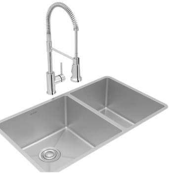 Elkay ECTRU32179RTFCC - 18 1/2 60/40 Double Bowl Undermount Sink & Faucet Kit