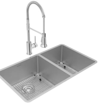 Elkay Crosstown Collection ECTRU32179RTFBC - 18 1/2 60/40 Double Bowl Undermount Sink & Faucet Kit