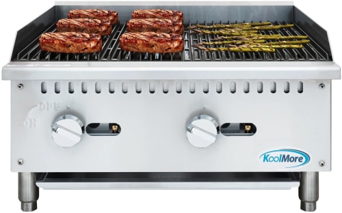 Koolmore KMGCB224M - 24 Inch Commercial 2-Burner Natural Gas Charbroiler with 60,000 BTU in Stainless-Steel
