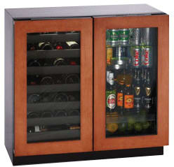 U-Line 3036BVWCOL00 36 Inch Built-in Beverage Center with 31 Bottle  Capacity, 127 Can (12 oz.) Capacity, Dual Zone Convection Cooling System,  LED Theater Lighting, Vinyl Coated Wine Racks and Integrated OLED Display