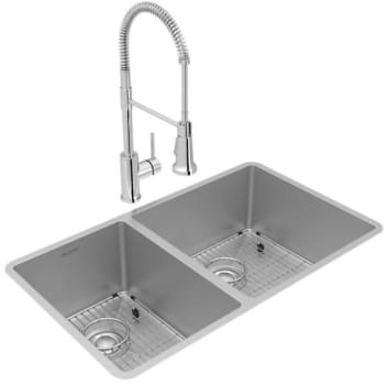 Elkay Crosstown Collection ECTRU32179LTFBC - 18 1/2 40/60 Double Bowl Undermount Sink & Faucet Kit