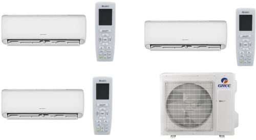 Gree GREE30KMULTI3HEAD912 - 30,000 BTU Condenser with 2 9,000 BTU and 1 12,000 BTU Indoor Units Mini Split System