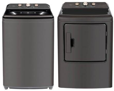 Midea MIDRWADREMG41A1B - ide-by-Side Washer and Dryer Set with Top Load Washer and Electric Dryer in Metallic Grey