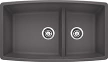 33 Inch Undermount Double Bowl Granite Sink with 10 Inch Bowl Depth, 4 Inch Divider Depth, 80% Solid Granite, Heat Resistant Up To 536-?F and Reversible: Cinder