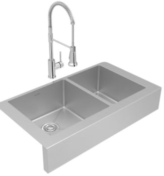 Elkay ECTRUF32179RFCC - 20-1/4" Double Bowl Farmhouse Sink & Faucet Kit with Drain