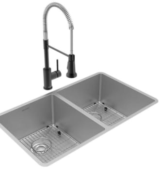Elkay ECTRU31179TFMBC - 18 1/2 Equal Double Bowl Undermount Sink & Faucet Kit