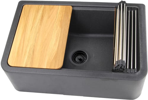 Nantucket Sinks PR3020APSBL - 30 Inch Reversible Granite Composite Apron Sink with 9 Inch Bowl Depth