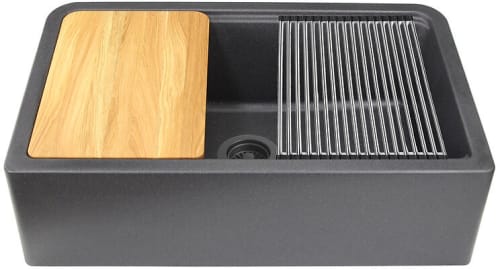 Nantucket Sinks PR3320APSBL - 33 Inch Reversible Granite Composite Apron Sink with 9 Inch Bowl Depth
