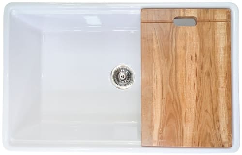 Nantucket Sinks Cape Collection DENNIS30SG - 30 Inch Fireclay Reversible Workstation Farmhouse Kitchen Sink with 9 Inch Bowl Depth and Accessory