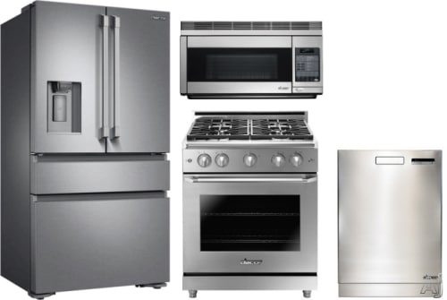 Dacor Dareradwmw3 4 Piece Kitchen Appliances Package With French Door Refrigerator Gas Range Dishwasher And Over The Range Microwave In Stainless Steel